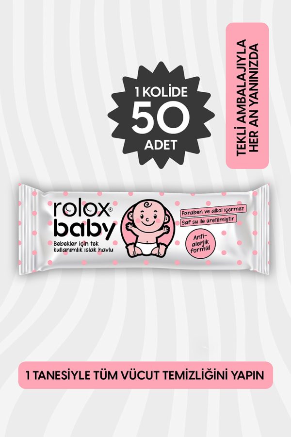 Rolox Baby 50 Adet - Bebekler İçin Tek Kullanımlık Islak Havlu - Görsel 2